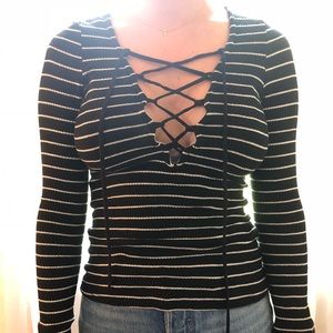 PROJECT SOCIAL T tie up, striped shirt